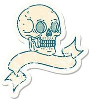 grunge sticker with banner of a skull vector