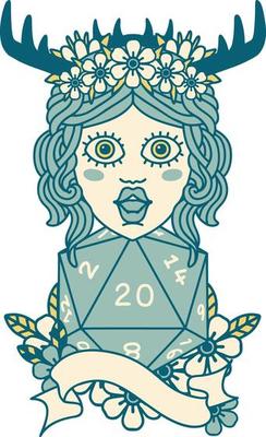 human druid with natural twenty dice roll illustration