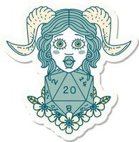 tiefling with natural twenty dice roll sticker vector