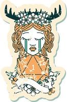 crying human druid with D20 natural one roll illustration vector