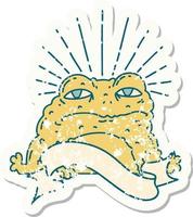 grunge sticker of tattoo style toad character vector