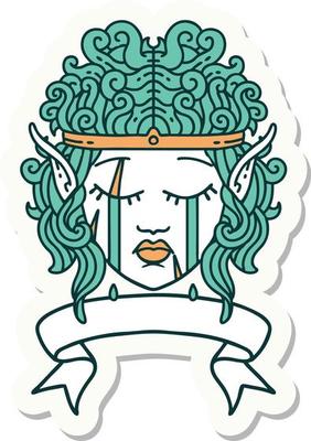 crying elf barbarian character face with banner sticker