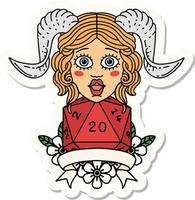 tiefling with natural twenty dice roll sticker vector