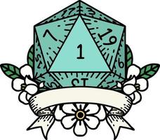 natural one d20 dice roll illustration vector