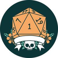 natural one d20 dice roll icon vector