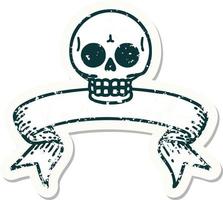 grunge sticker with banner of a skull vector