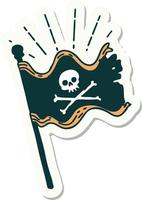 sticker of tattoo style waving pirate flag vector