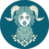tiefling with natural twenty dice roll icon vector