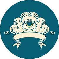 icon with banner of an all seeing eye cloud vector