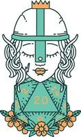 elf fighter with natural twenty dice roll illustration vector