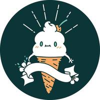 icon of tattoo style ice cream character vector