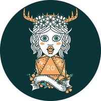 elf druid character with natural twenty dice roll icon vector