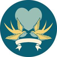 icon with banner of a swallows and a heart vector