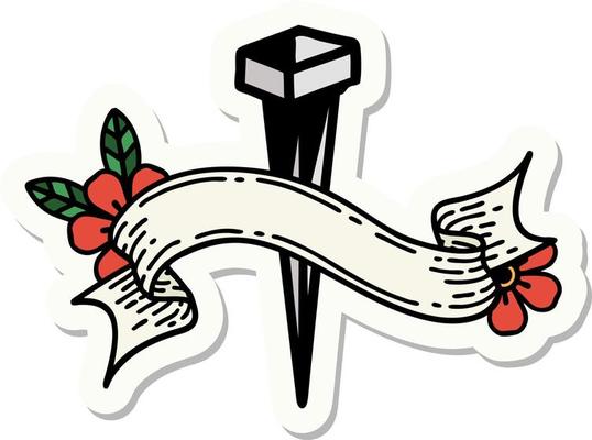 tattoo sticker with banner of iron nail