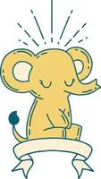 banner with tattoo style cute elephant vector