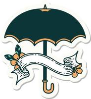 etiqueta engomada del tatuaje con la pancarta de un paraguas vector