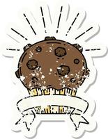 grunge sticker of tattoo style chocolate muffin vector