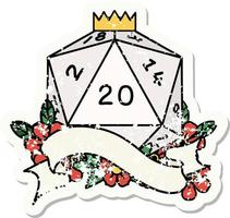 natural twenty D20 dice roll grunge sticker vector