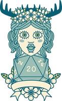 human druid with natural 20 dice roll illustration vector