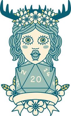 human druid with natural 20 dice roll illustration