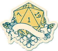 natural one d20 dice roll illustration vector