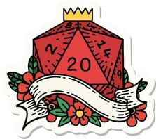 natural twenty D20 dice roll sticker vector