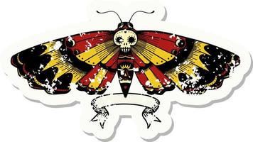 grunge sticker with banner of a deaths head moth vector