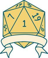 natural one d20 dice roll illustration vector