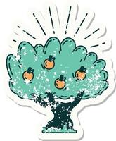 grunge sticker of tattoo style apple tree vector