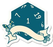 natural one d20 dice roll sticker vector