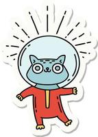 sticker of tattoo style cat in astronaut suit vector