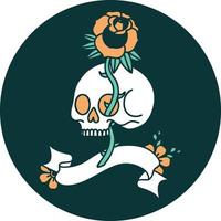 icon with banner of a skull and rose vector