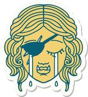 crying half orc rogue character face sticker vector