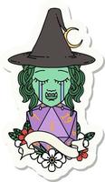 crying orc witch with natural one D20 roll sticker vector