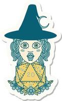 human witch with natural twenty dice roll sticker vector