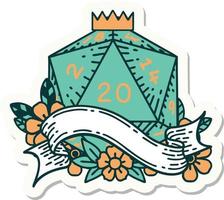 natural twenty D20 dice roll sticker vector