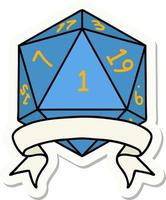 natural one d20 dice roll sticker vector