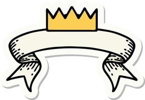 tattoo sticker with banner of a crown vector