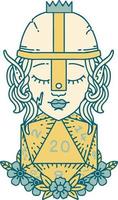 elf fighter with natural twenty dice roll illustration vector