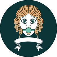 icon with banner of female face with ball gag vector