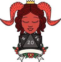 happy tiefling with natural 20 illustration vector