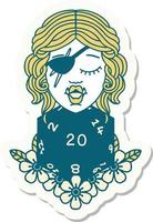 half orc rogue with natural twenty dice roll sticker vector
