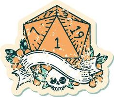 natural one d20 dice roll illustration vector