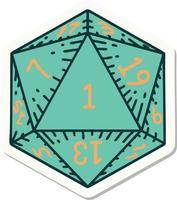 natural 1 D20 dice roll sticker vector