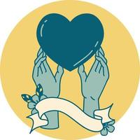 icon with banner of a hands reaching for a heart vector