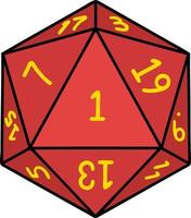 natural 1 D20 dice roll illustration vector