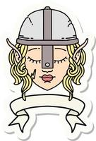 elf fighter character face with banner sticker vector