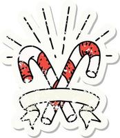 grunge sticker of tattoo style candy canes vector