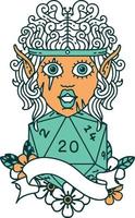 elf barbarian character face with natural twenty dice roll illustration vector