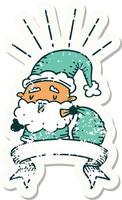 grunge sticker of tattoo style santa claus christmas character with sack vector